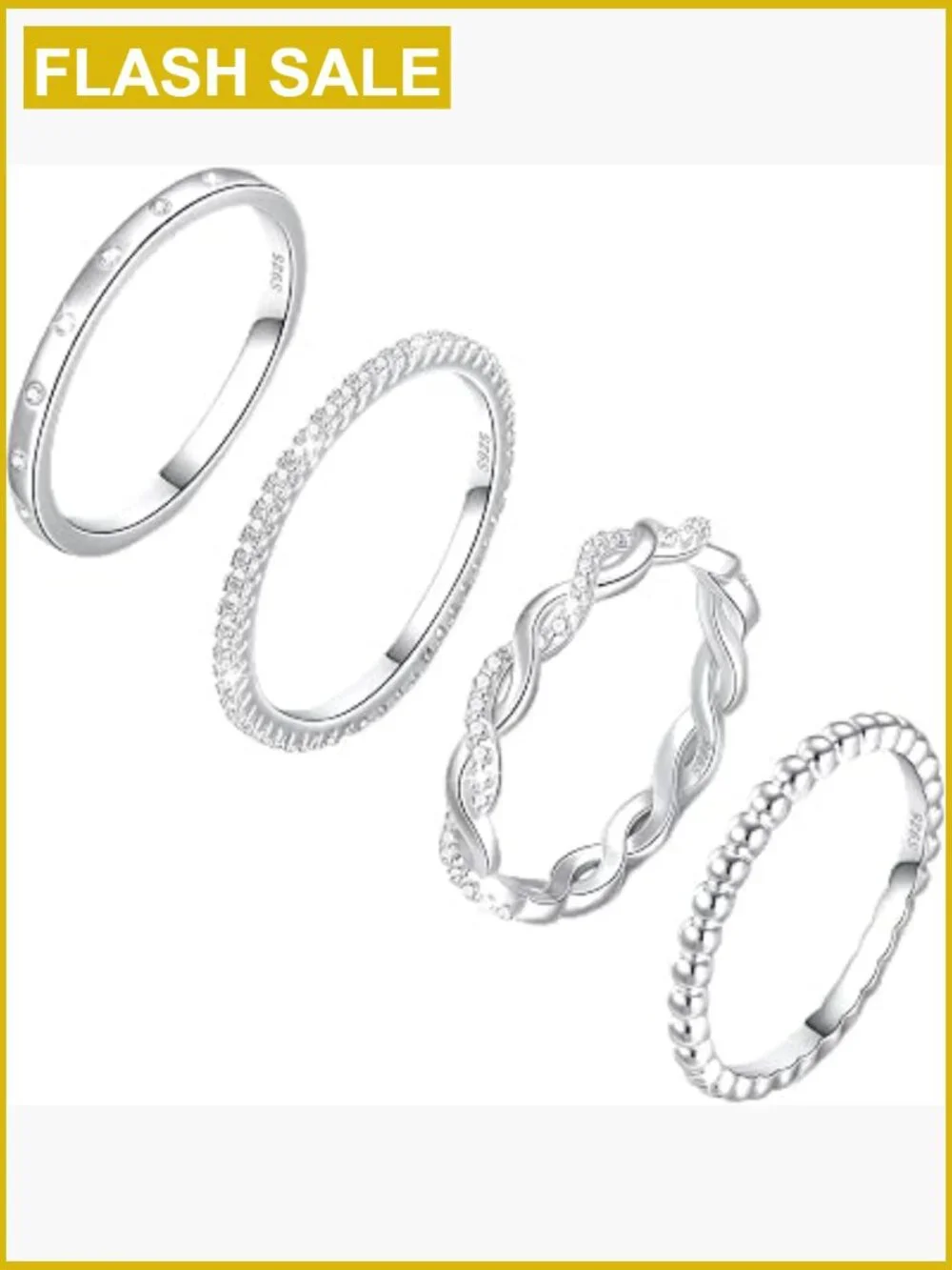 4PCS Sterling Silver Stackable Rings Set CZ Thin Band Rings Size 5-10